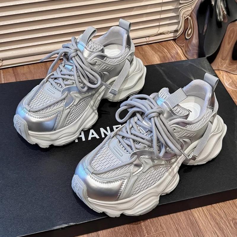 Silver dad shoes women's spring new retro fried street thick-soled versatile lightweight casual mesh sneakers