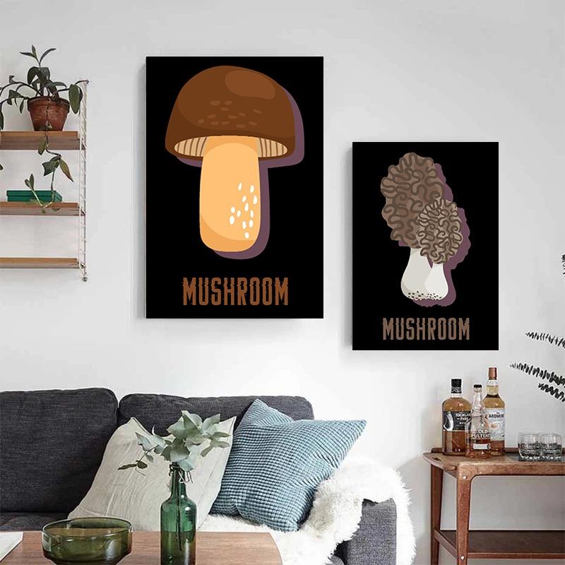Póster de Setas Variadas Moderno Lindo Comida Seta Dibujos Animados Pintura en Lienzo Arte de Pared Imagen para Cocina Sala de Estar Decoración del Hogar