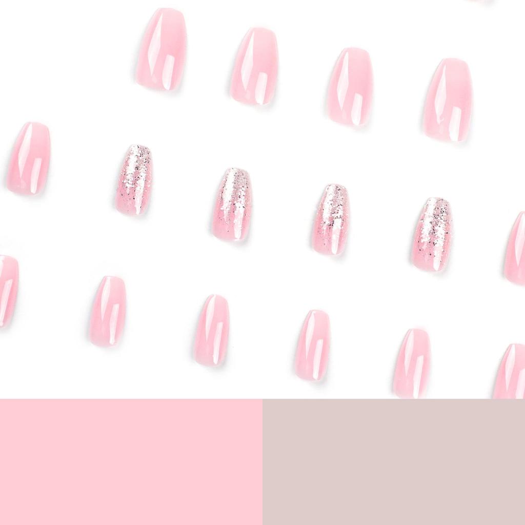 Pink & White Glitter Gradient Press-On Nails - Stylish Adhesive Fake Nails