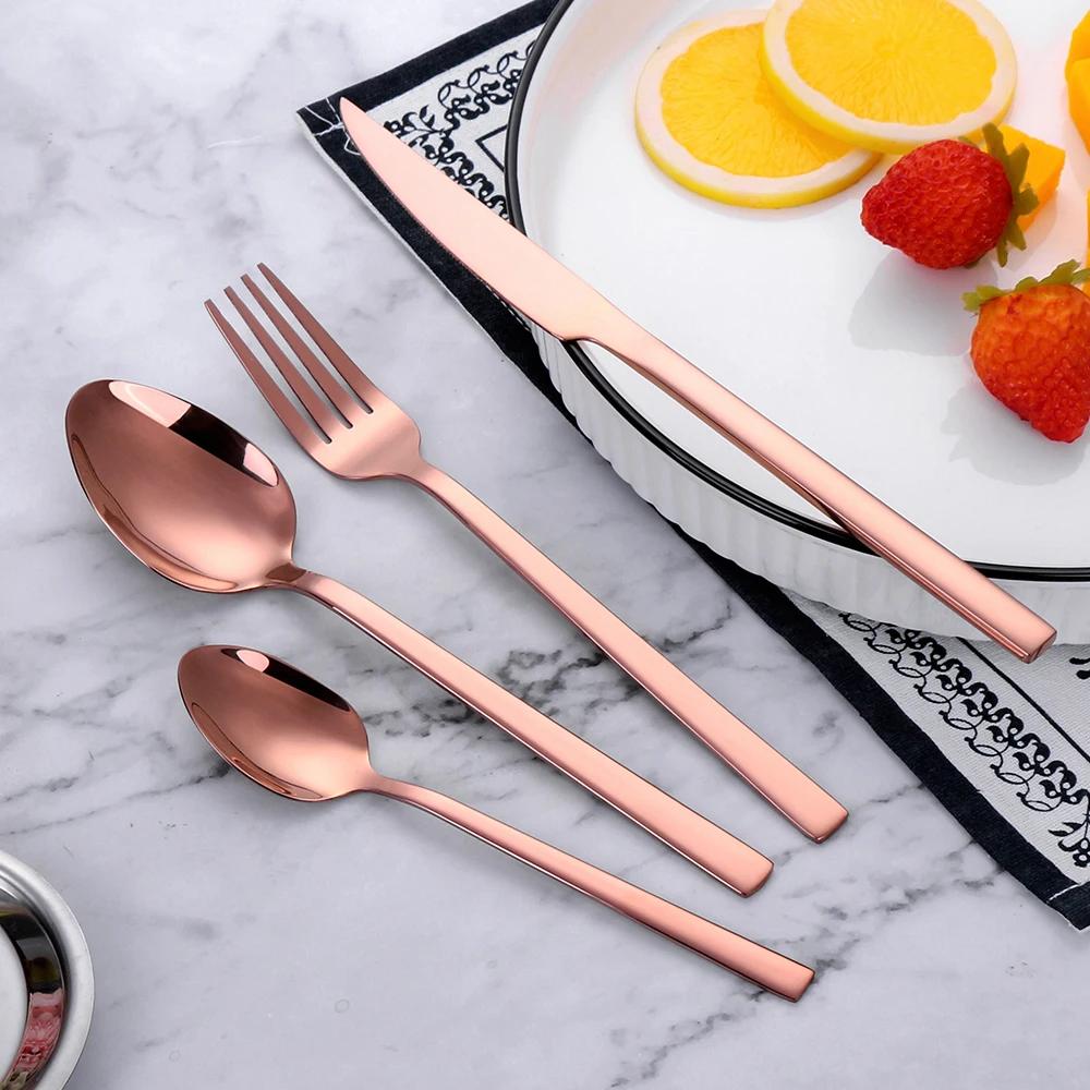 Black Cutlery Stainless Steel Western Tableware Mirror Knife Fork Spoon Dinnerware Kitchen Utensils 1/2/3/4/5 Set Flatware Plate