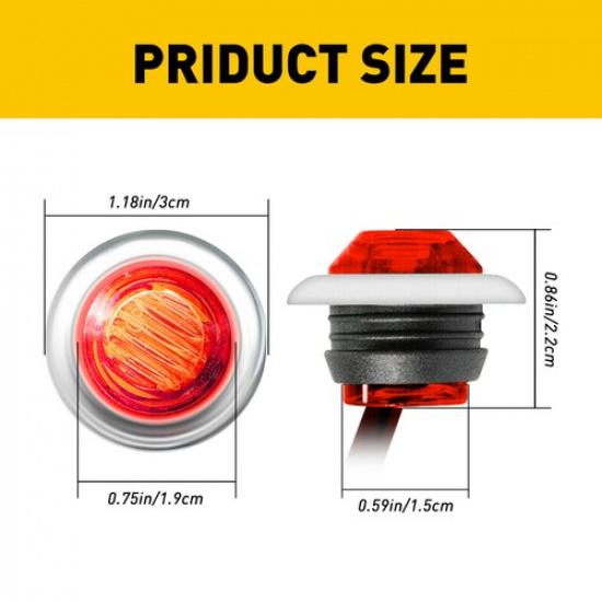 3/4" Round Red LED Marker Side Light W/Chrome Stailness for Base Truck Trailer R