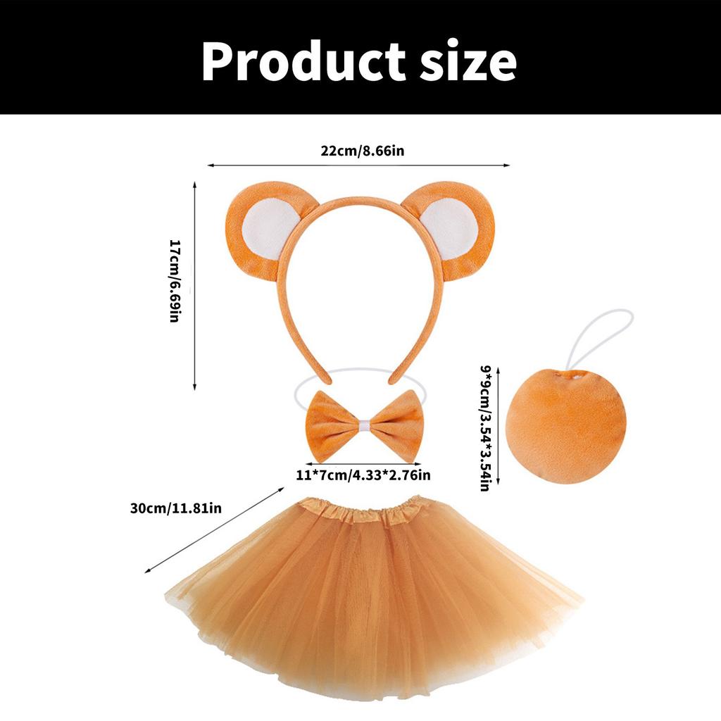 Cartoon Bear Ears Headband Bows Tie Mini Skirt Fashionable Soft Fabric Hair Accessory for Women and Kids