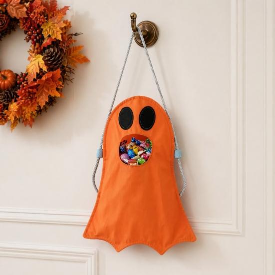 jijijing Halloween Trick or Treat Candy Bag for Kids, Cute Ghost with Handle, Oxford Cloth Snack Holder Party Favors