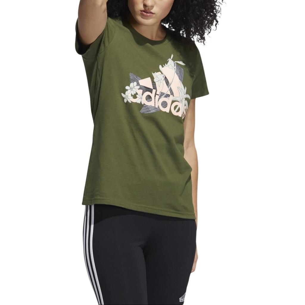 adidas Graphic Short Sleeve Tee Comfortable Round Neck T-Shirt Women Tops Green GN9152