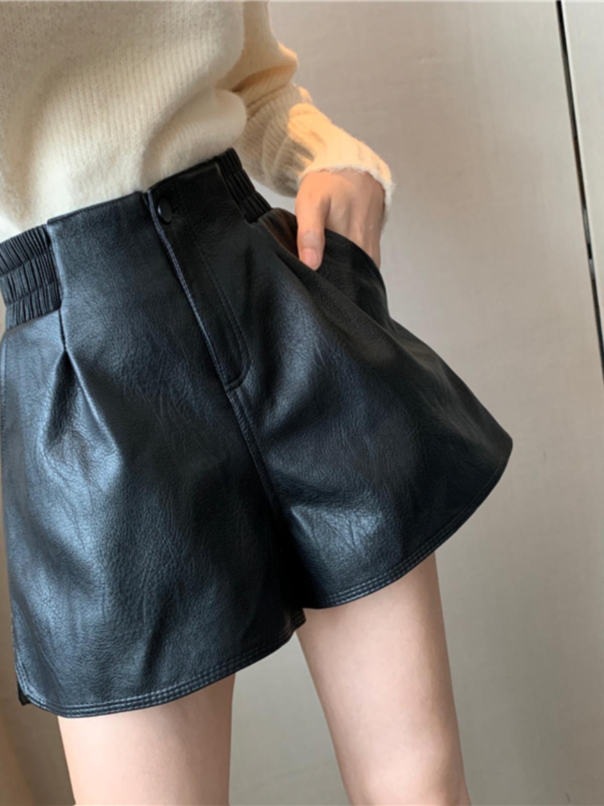 

Шорты-кюлоты из ПУ кожи с высокой посадкой для миниатюрных женщин, Осень/Зима, XS M