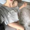 2026 Summer Women's Asymmetrical Letter Print T-Shirt - Short Sleeve, Loose Fit, Versatile Spicy Girl Design