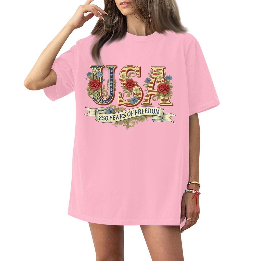 Damen Rundhals Bedrucktes Kurzarm T-Shirt Top