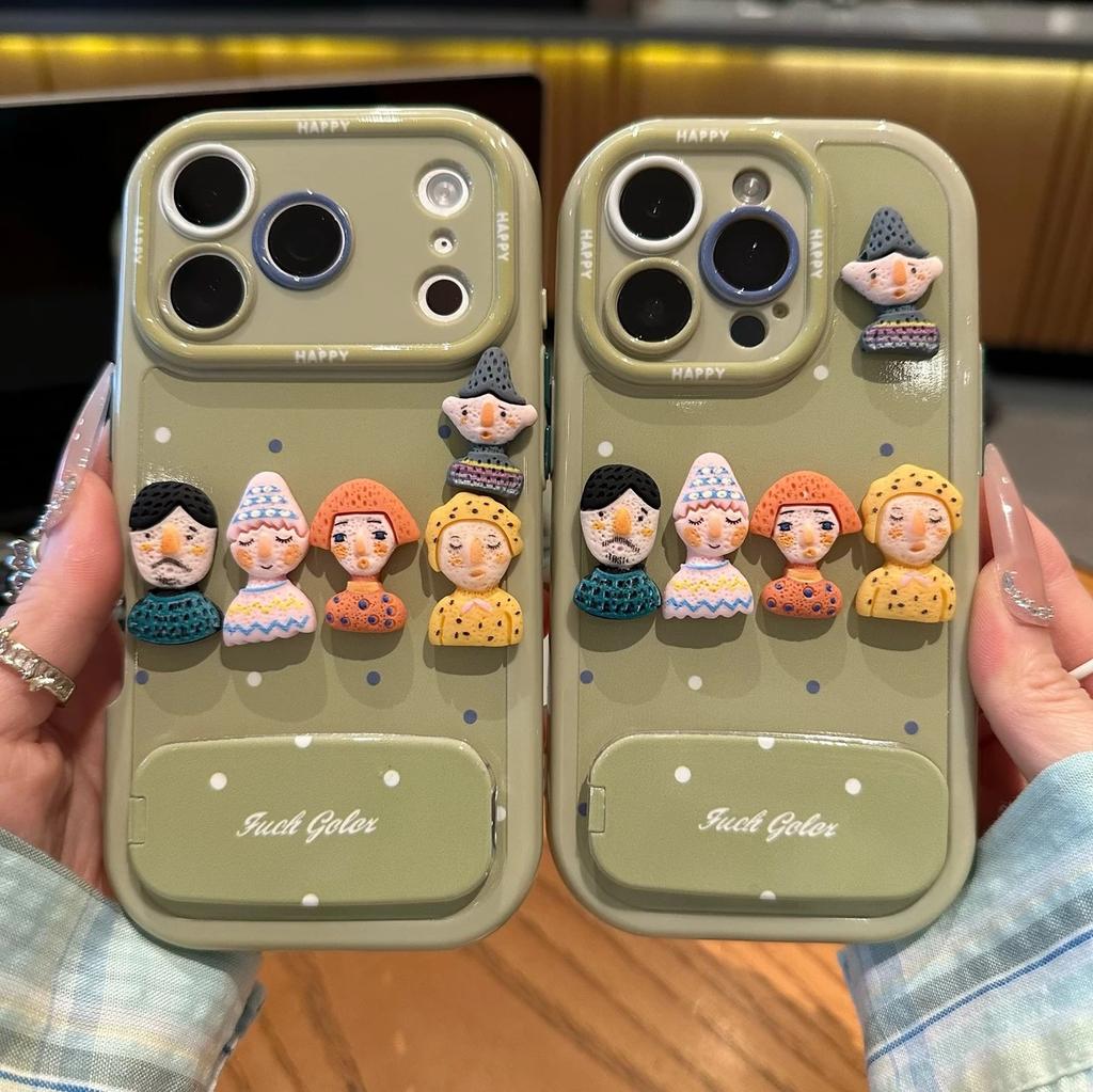 Matcha green five dolls suitable for Apple 17 mobile phone case iPhone16Pro Xiaomi oppo anti-drop all-inclusive case