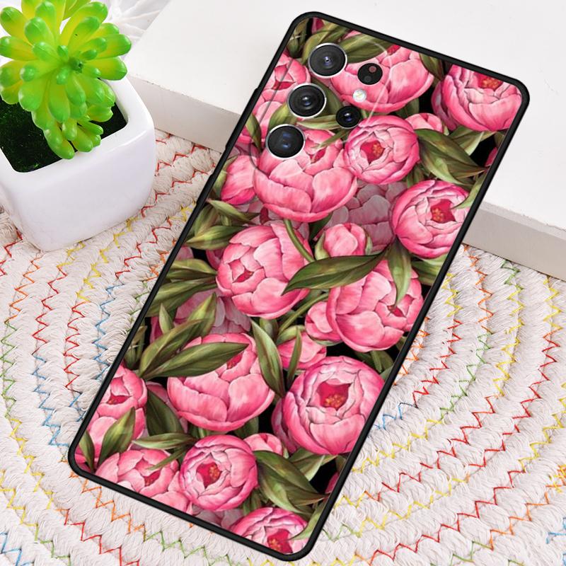 Peony Delicate Flower Silicone Phone Case For Samsung Galaxy note 10 pro S26 S25 S24 S23 S22 S21 Plus S25Ultra Capa Cover
