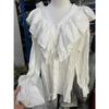 V Neck Ruffled Loose Women Shirt Fashion Long Sleeve Casual Blouse Sweet Office Tops Simple Spring Autumn Elegant Clothing