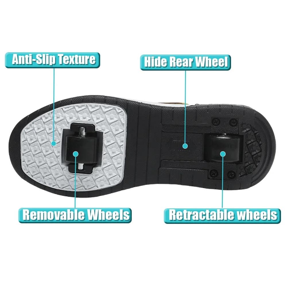 Children's Parkour Roller Skate Deformation Shoes with 2 Wheels Kids Adults Unisex Walking Running Casual Sneakers Gift for Kids