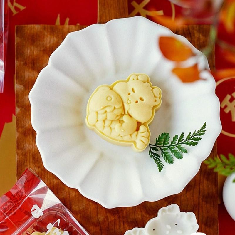 Cute Dragon Mooncakes Stamps Cartoon Dragon Press Molds Mooncakes Molds Mooncakes Press Moulds Suitable for Kitchen Bakings