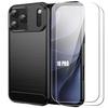 Coque pour iPhone 18 Pro, Silicone Noir Elégant Anti-Rayures Effet Fibre Carbone - 2 Verres Trempés