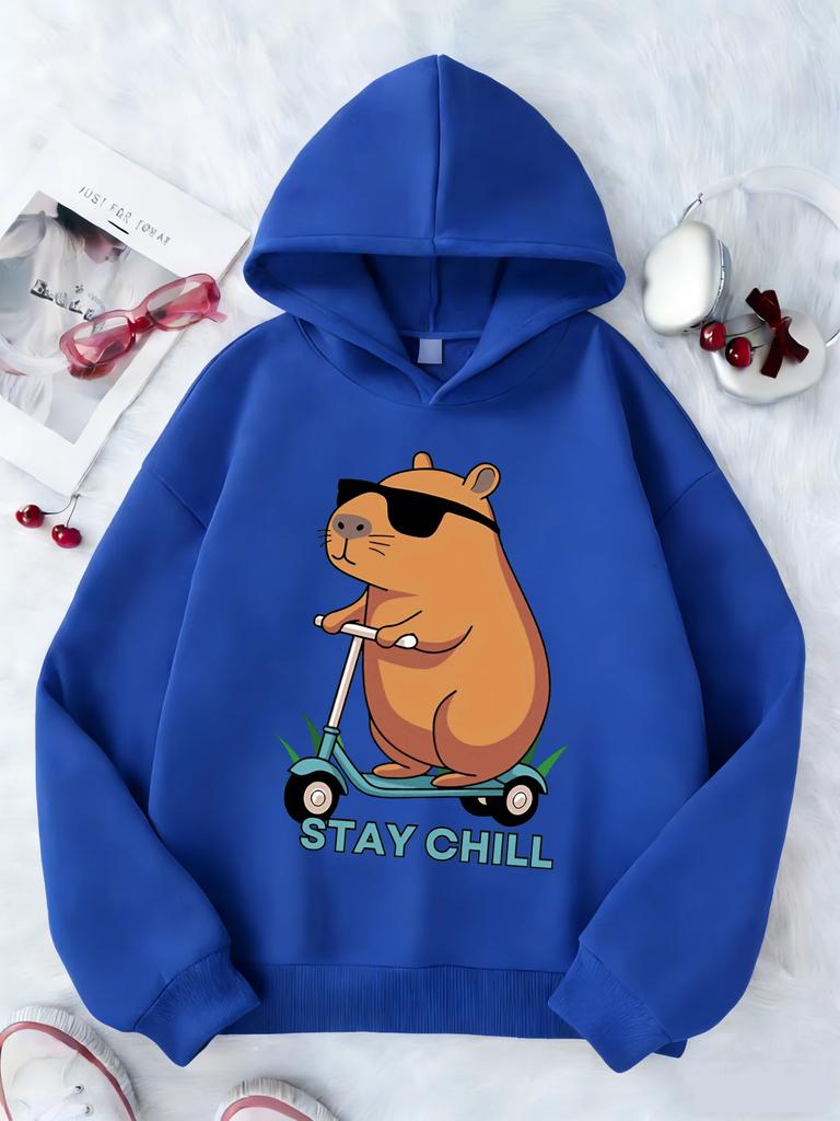 Sudadera con capucha infantil con estampado de dibujos animados de Kapibala, prenda versátil para otoño/invierno para niños y niñas, ropa deportiva.