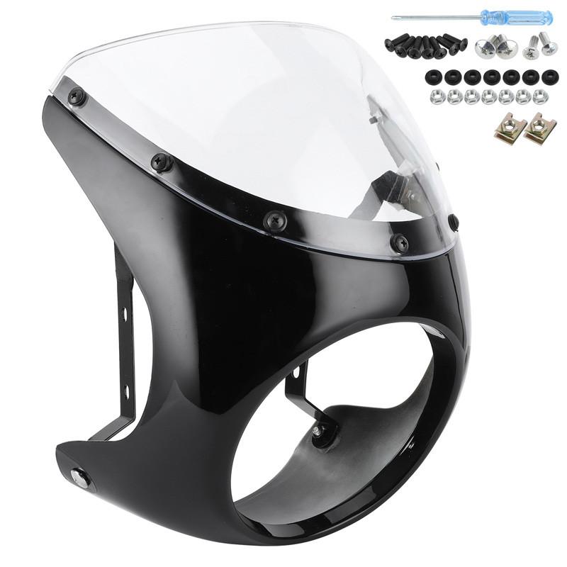 Vintage Motorcycle Modified Headcover Bright Black/Matte Black Deflector Hood Motorcycle Front Mask Headlight Fairing Cover Type A