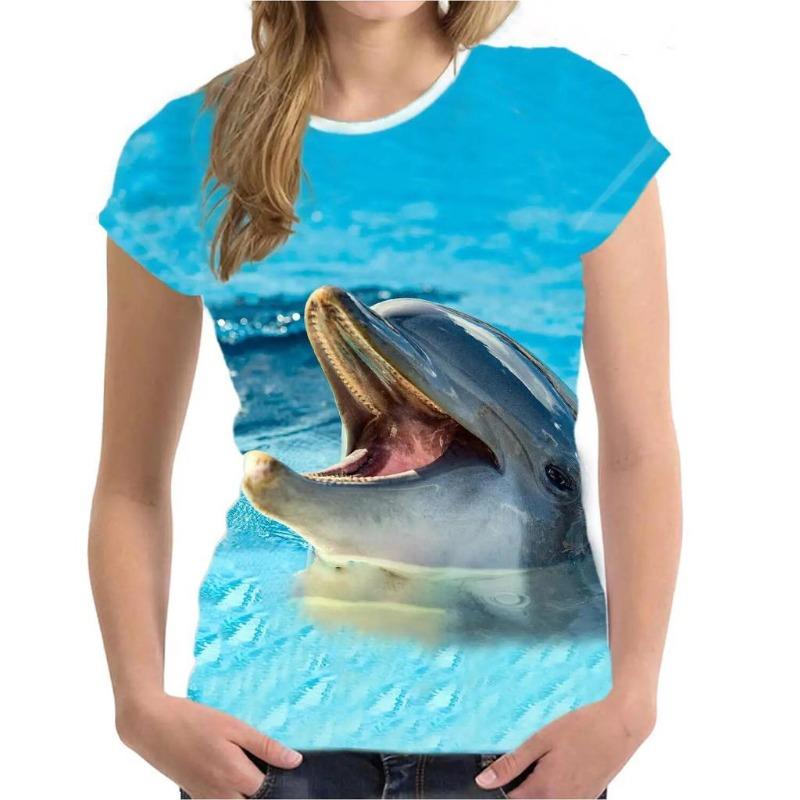 Women's T Shirt Dolphin Animal 3D Print Tee Summer Fashion Casual O-Neck Short Sleeve T-Shirts Y2k Tops Harajuku Female Clothing