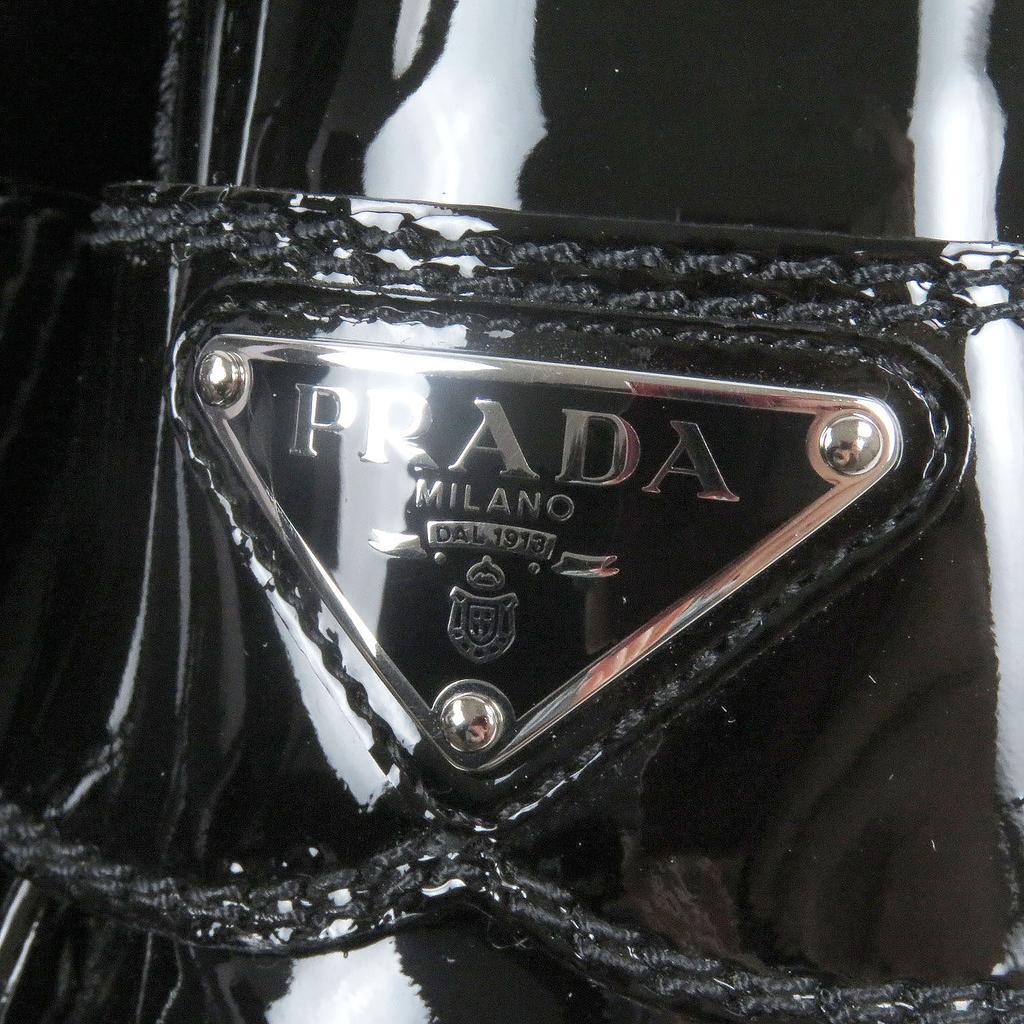 Prada Slipper Schokolade Dreieckslogo Plateau Schwarz Lackleder Herren 6.5 Gebraucht