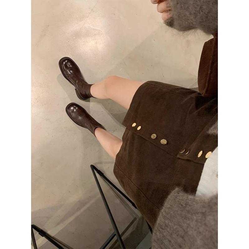Washed horsehide~ thick-soled short boots women's autumn leather retro single ankle boots small Martin boots thick heel thin boots