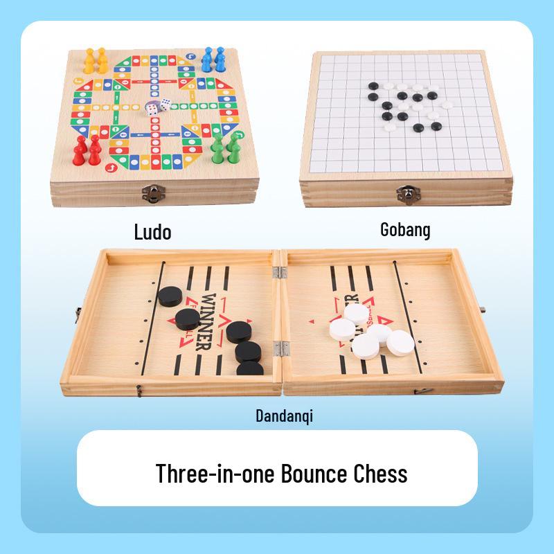 Bouncing Chess Catapult: Wooden Two-Player Battle Game for Parent-Child Interaction & Educational Fun