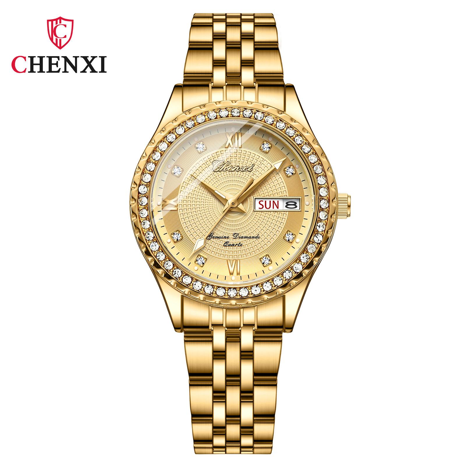 

Новые роскошные женские часы высшего бренда с коробкой, женские кварцевые часы золотого цвета с двойным календарем