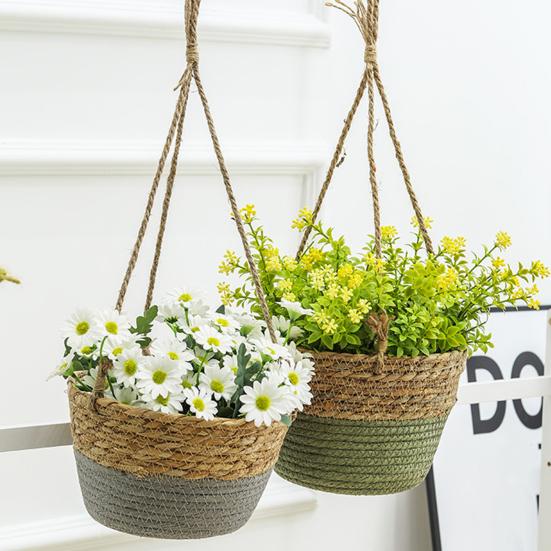 Cachepô Corda de Algodão Pendurado Cesto de Flores Robusto Tecido à Mão Plantador Charme Rústico Suporte de Plantas Vaso para Cultivo de Orquídeas