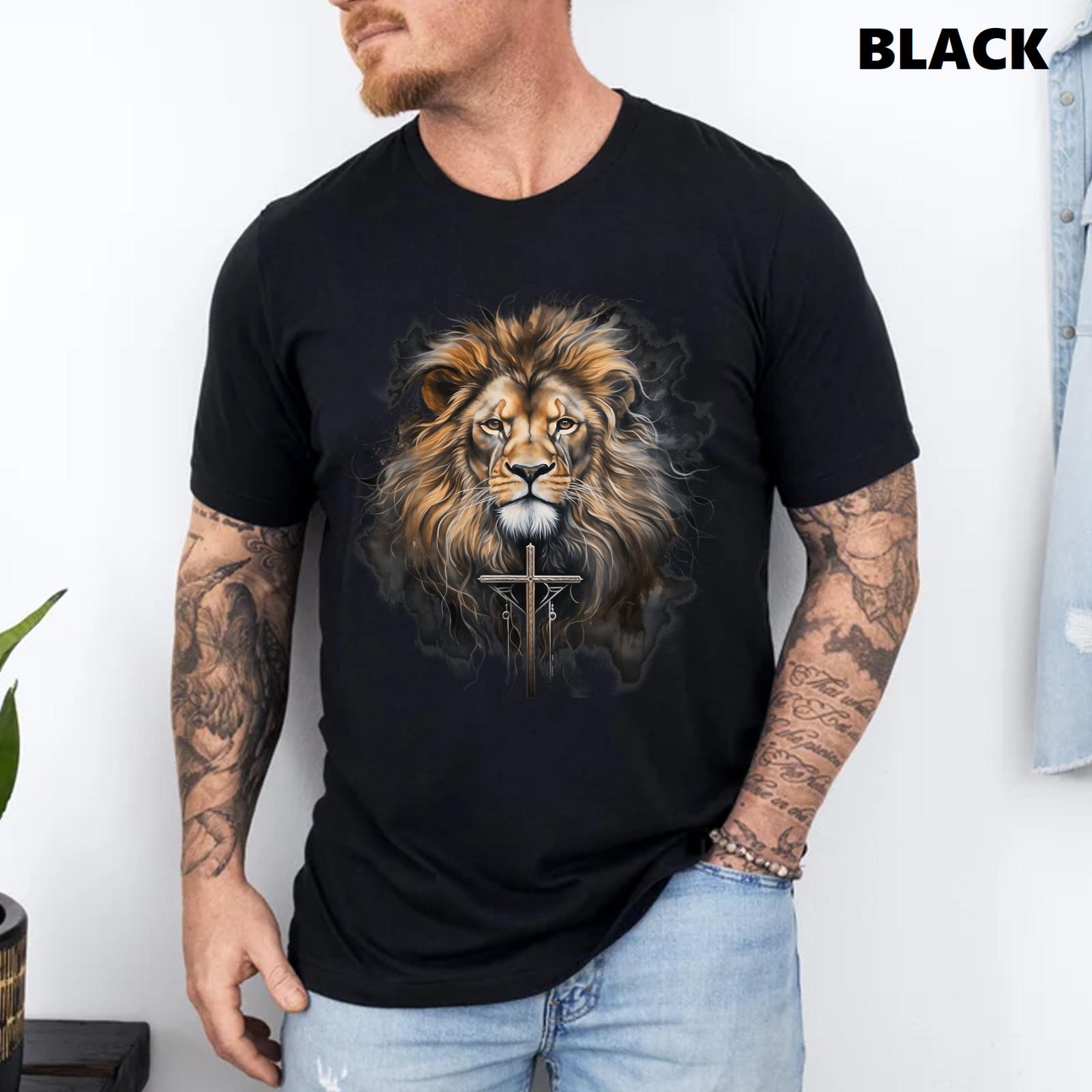 Christian Cross Lion of Judah Religious Faith Jesus Pastor T-Shirt S