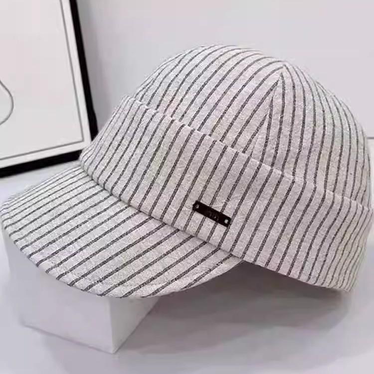 The Hat Shows a Small Face, Suitable for Square and Round Faces, Casual White Striped Peaked Cap, Women's Comfortable Pure Cotton 