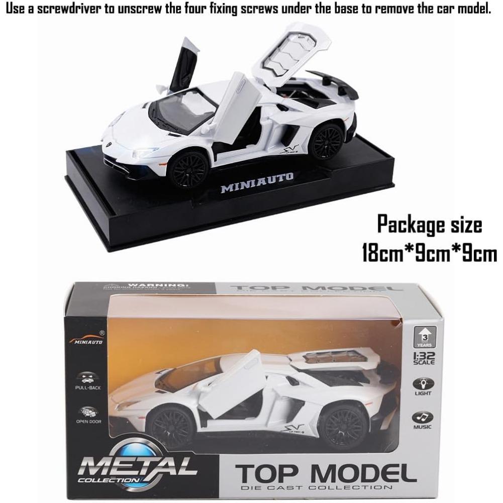 

Белый Lambor Aventador LP750-4 масштаба 1/32, игрушечный транспорт с откатным механизмом, литая под давлением модель автомобиля со светом и звуком 1/32-Size:15.5*6.5*4.5cm белый