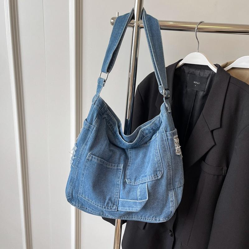 New large-capacity denim shoulder bag season new casual versatile fashion oblique span bag commuter women's bag