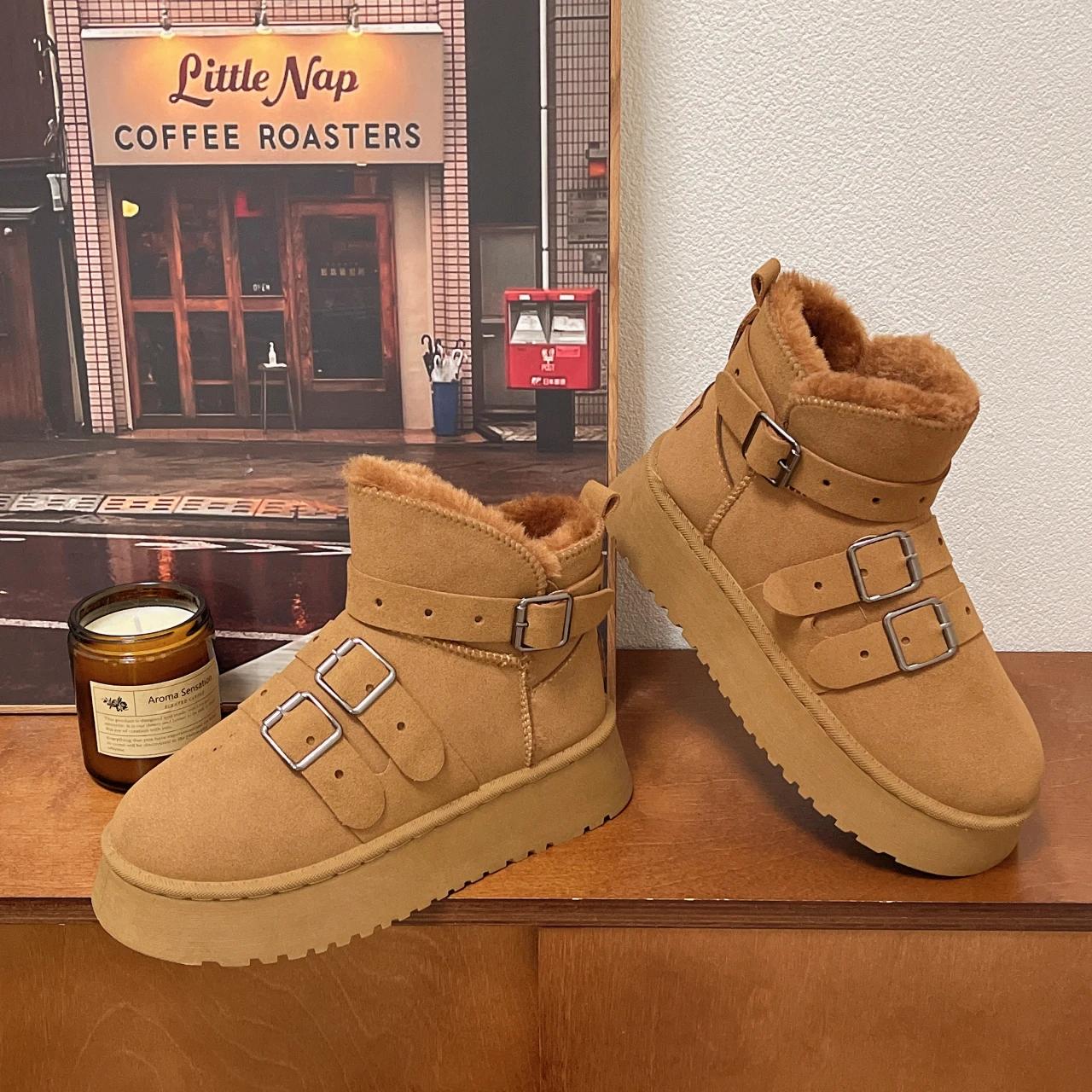 

Fashion Fashion Suede Women Ankle Snow Boots Winter Pearl Belt Buckle Designer Short Plush Warm 2025 Trend Cozy Women Shoes Botas Mujer 40