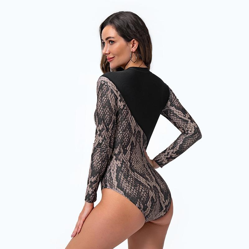 Swimsuit Women's Body-Tight Long-Sleeved Surfer Snake Pattern Conservative Swimsuit