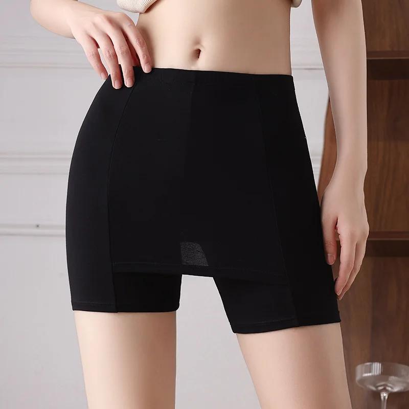 

1 шт. Женские двухслойные защитные трусики-боксеры с высокой талией, бесшовные защитные шорты-панталоны под юбки 2XL чёрный