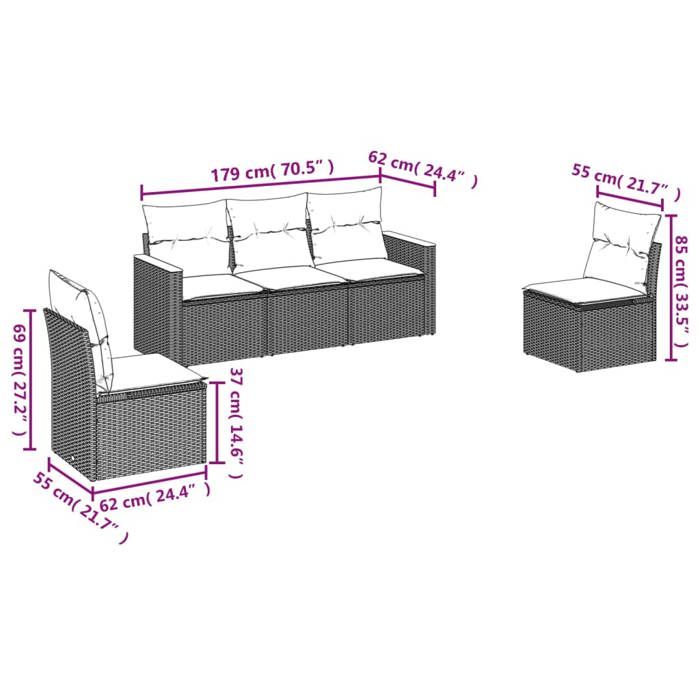 VidaXL Garden Lounge Set with Cushions 5 Pcs, Patio Sofas, Patio Furniture Set, Outdoor Furniture, Grey 3258252