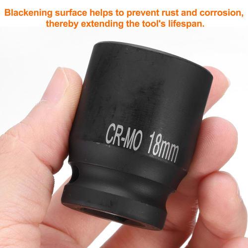 uxcell 4-Point Square Socket, 1/2" Drive, 18mm Metric Square Impact Socket, CR-MO Blackening Standard Wheel Socket, Air Tool for Automotive Repair, Ma
