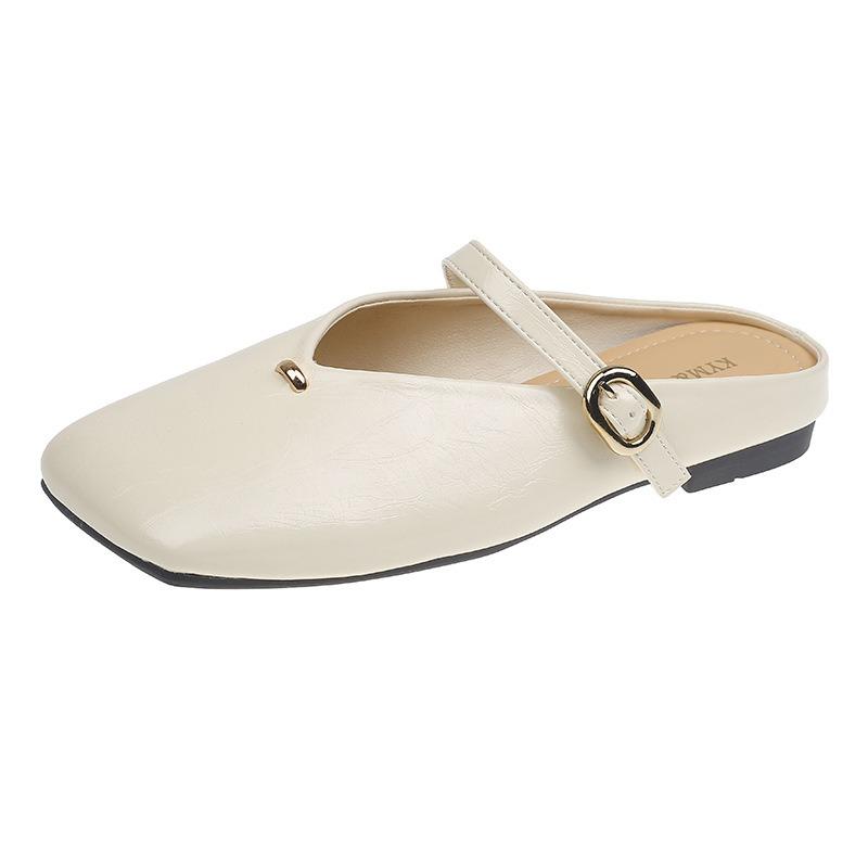 Flat-bottomed Mary Jane Bag Head Half Slippers Women's Outer Wear Spring New Soft-soled Square Head Shoes Sandals