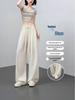 Women's Summer 2026 High-Waist Ice Silk Wide-Leg Pants - White Milk Puff Lazy Style