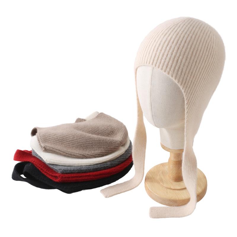 Cashmere Autumn and Winter New Solid Color Women's Warm Ear Protecting Lei Feng Hat Pullover Knitted Casual Hat
