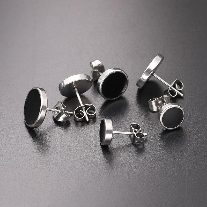 Trendy HipHop Titanium Steel Round Men's Stud Earrings Hippie Stainless Steel Black Drip Earings for Men Couple Piercing Jewelry