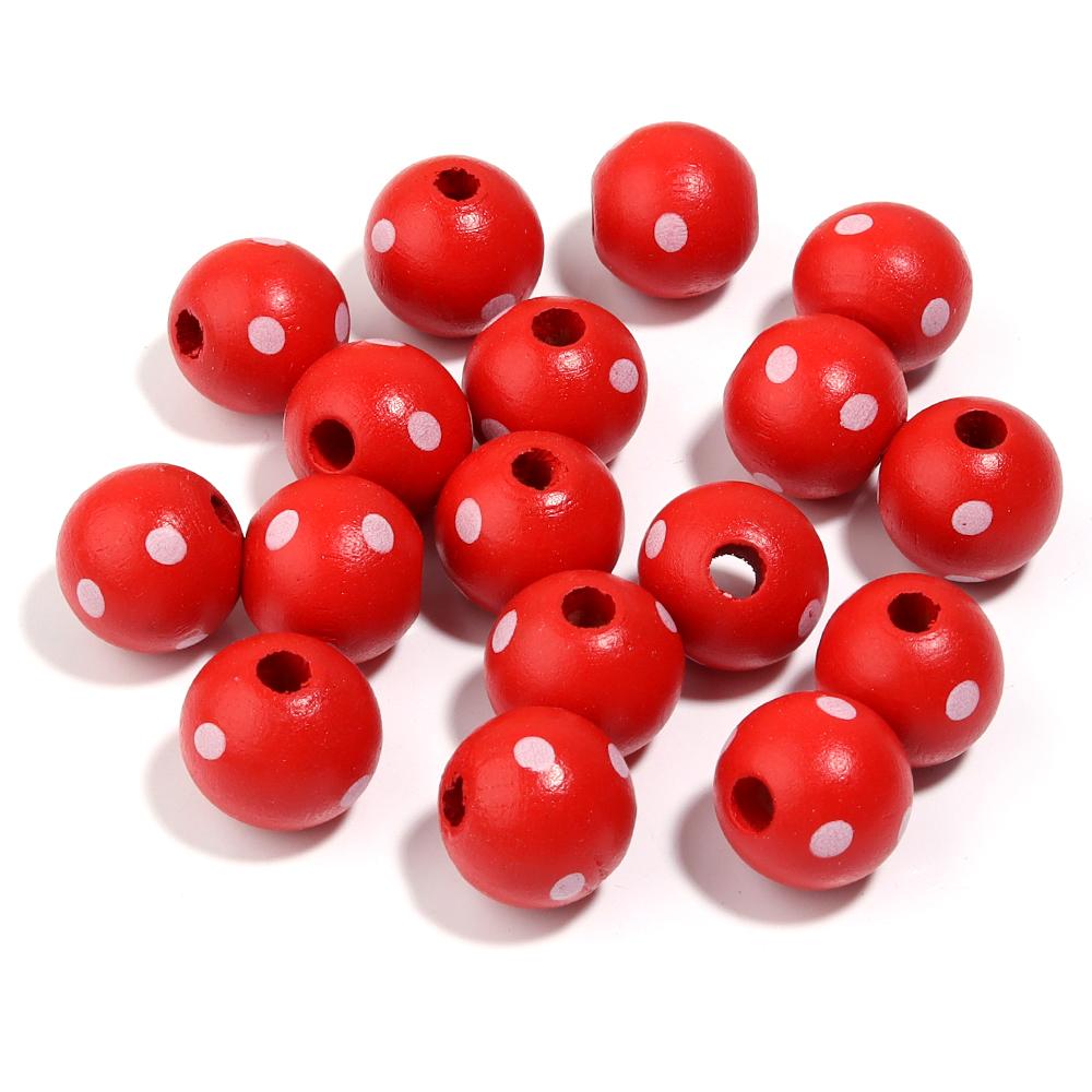 20Pcs 16mm Natural Wood Beads Colorful Stripe Heart Printing Large Hole Round Beads DIY Craft Bracelet Kid's Toy Accessories