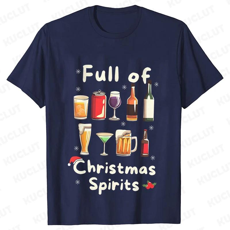 Funny Christmas Party T-Shirt Full of Christmas Spirits Tees Merry Xmas Drinking Gift for Men Clothing Casual Short Sleeve Tops