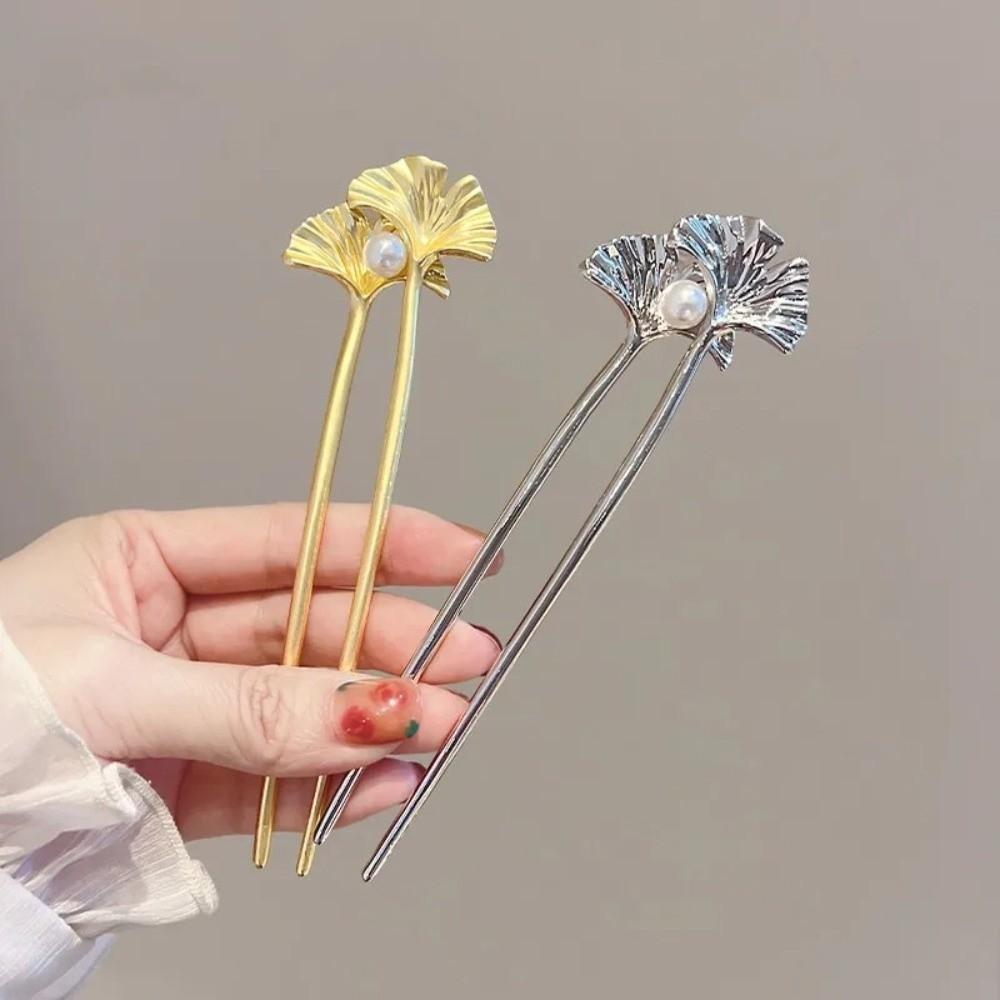 U Shape Ponytail Clip Ginkgo Biloba Pattern Headdress Accessories Elegant Chinese Hairpin  Women