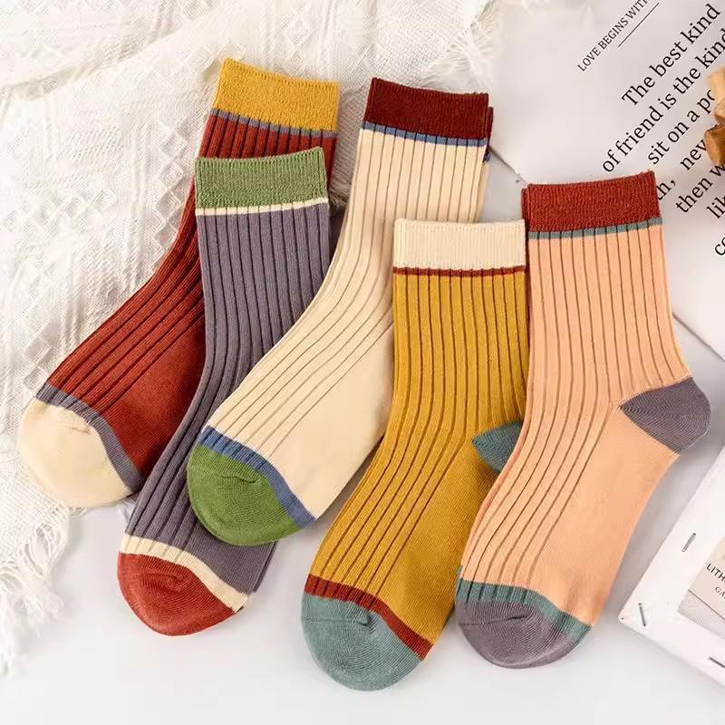 10 Pairs Women's Comfortable Mid Calf Socks Breathable Chic Knit Stripe Printed Female Sock