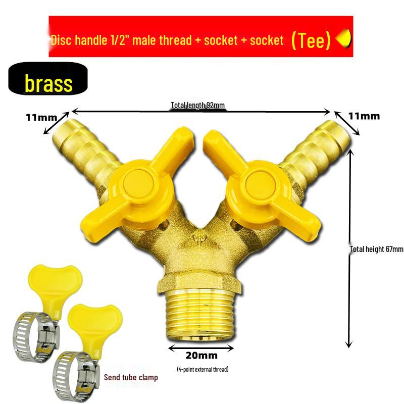 Brass Y-Type Gas Hose Three-Way Valve Connector with 4-Point Ventilation Ball Valve Switch.