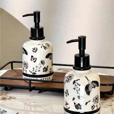 420ml French Ceramic Dispensing Bottle Bathroom Ceramic Hand Sanitizer Bottle Press Type Empty Bottle Shampoo Dispensing Bottle