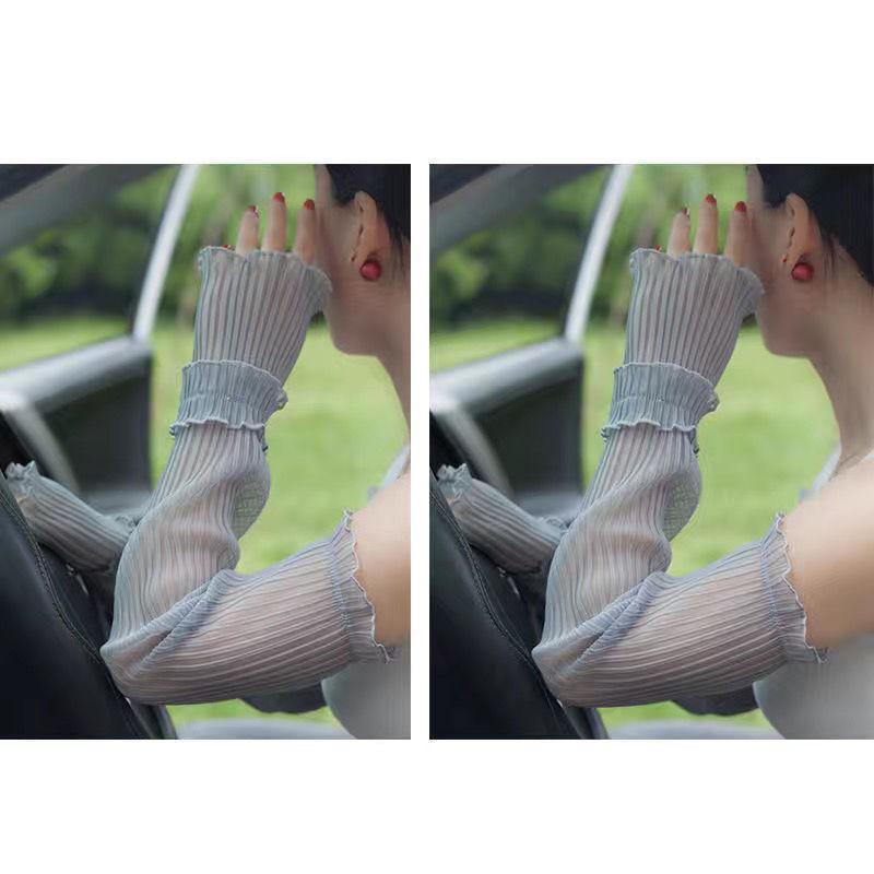 Women's Fairy Pleated Ice Silk Sun Protection Sleeves - Thin Lace Cycling Gloves