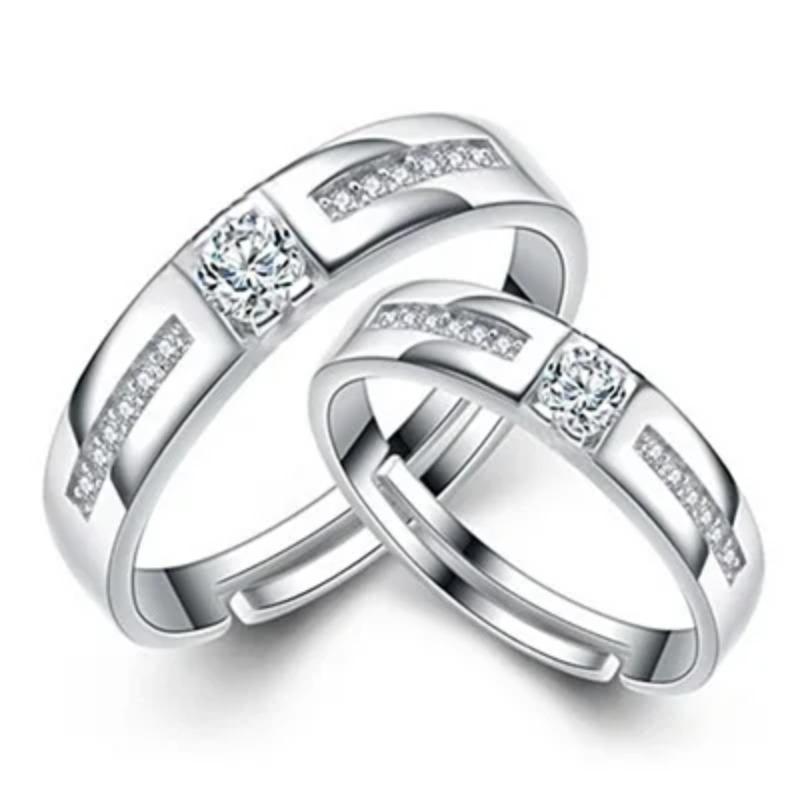 Fashion Exquisite Silver Color Pair Rings for Women Men Adjustable Couple Engagement Wedding Gift Jewelry Accessoires