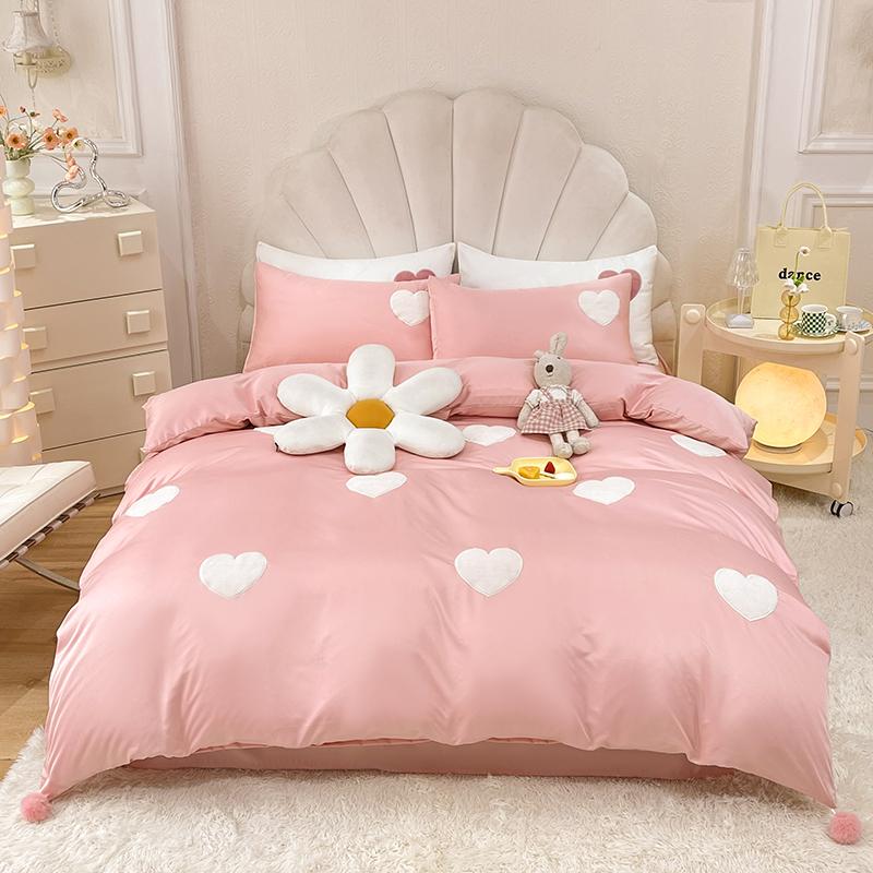 Ins Love Heart Bedding Set Princess Duvet Cover Sheets With Bedspread Single Twin Full Queen Double Size Bedroom Decor For Home