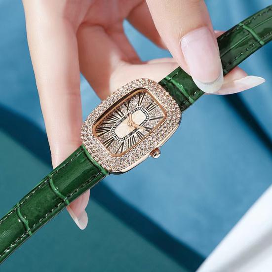 Women Vintage Petite Bracelet Dainty Watch Small Square Analog Quartz Watch Luxury Ladies Adjustable Leather Strap Rhinestones Wristwatch for Women