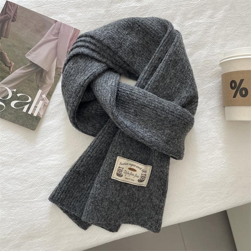 Korean version contains knitted wool solid color scarf women's winter thickened warm versatile high sense white scarf tide