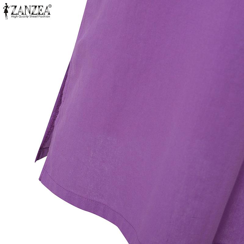 ZANZEA Women Casual Round Neck Loose Summer 3/4 Sleeve Cotton Dress